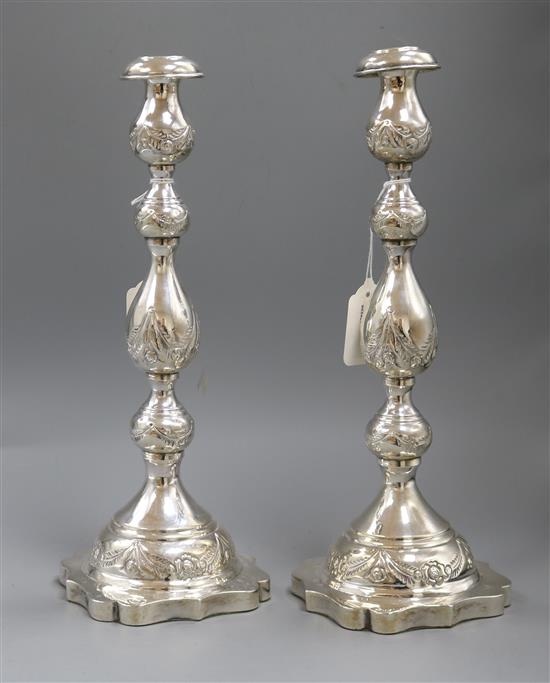 A pair of George V silver shabbat candlesticks, H 35cm